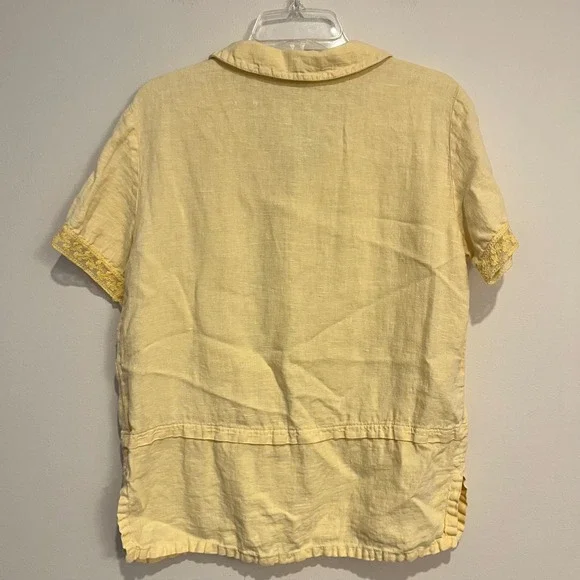 California Threads Shirt Linen Short Sleeve Button Down Blouse Butter Yellow Med - Picture 2 of 5